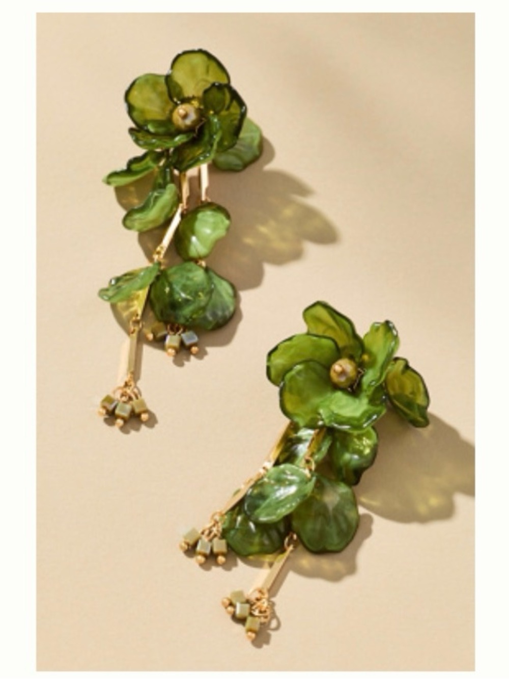 Anthropologie Green Floral Drop Earrings-NWT